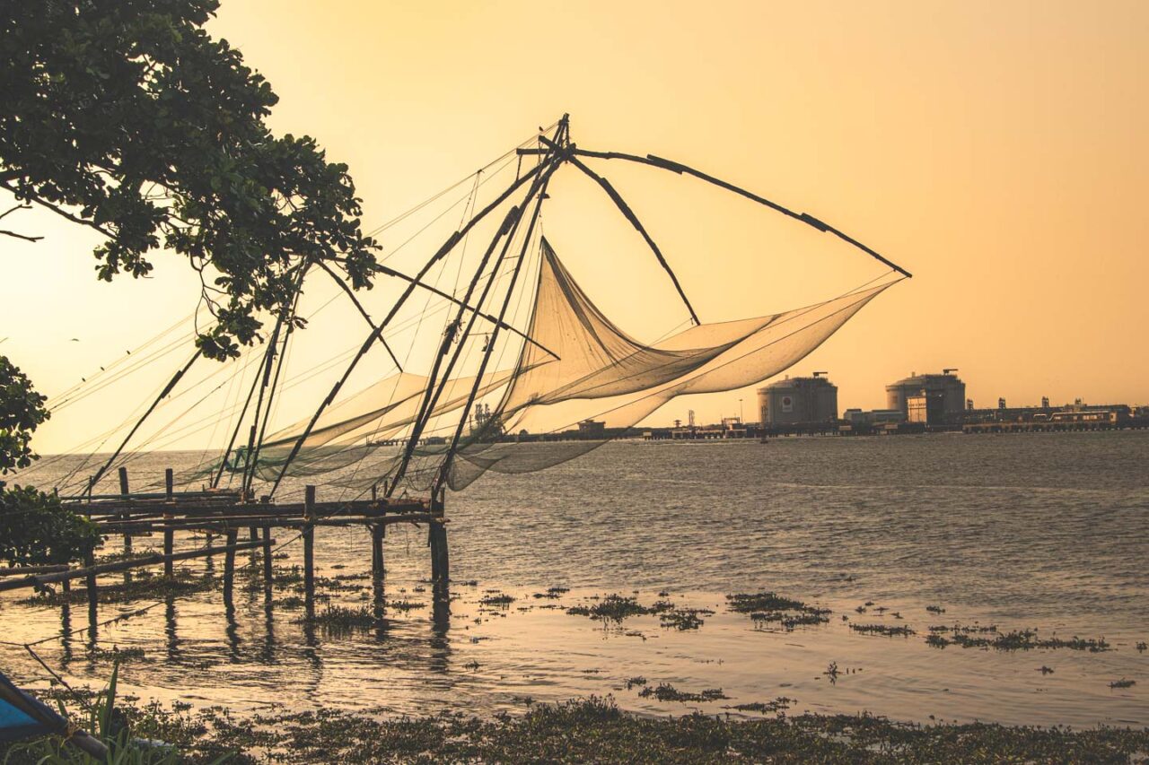 Chinese fishing nets in Kochi at sunset - a rhythm that has lasted for centuries