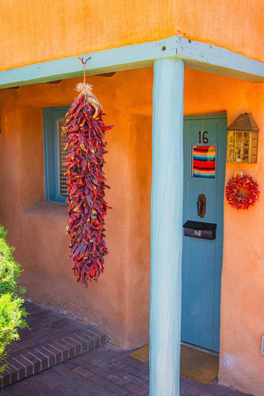 A local accent at the door: dried chile ristras