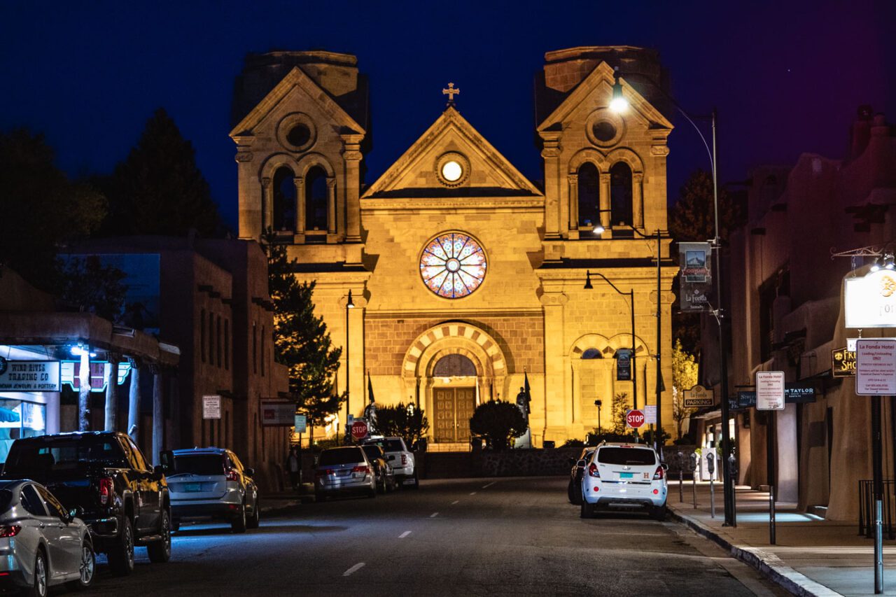 Santa Fe at night - a cathedral full of history and calm