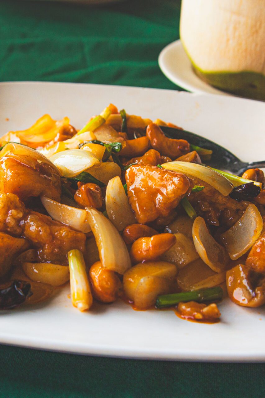 Sweet, salty, crunchy - cashew chicken perfection by the river