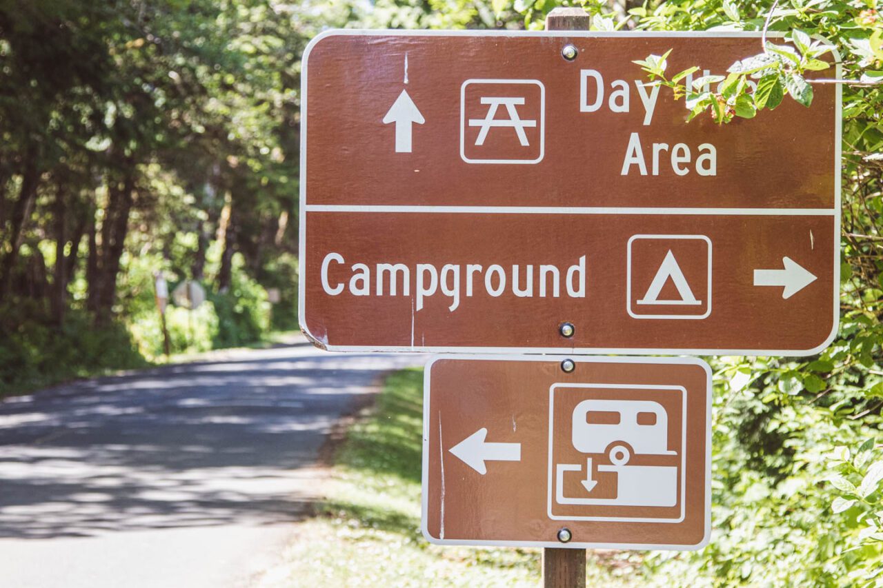 'Campground' sign at a campsite in an Oregon state park