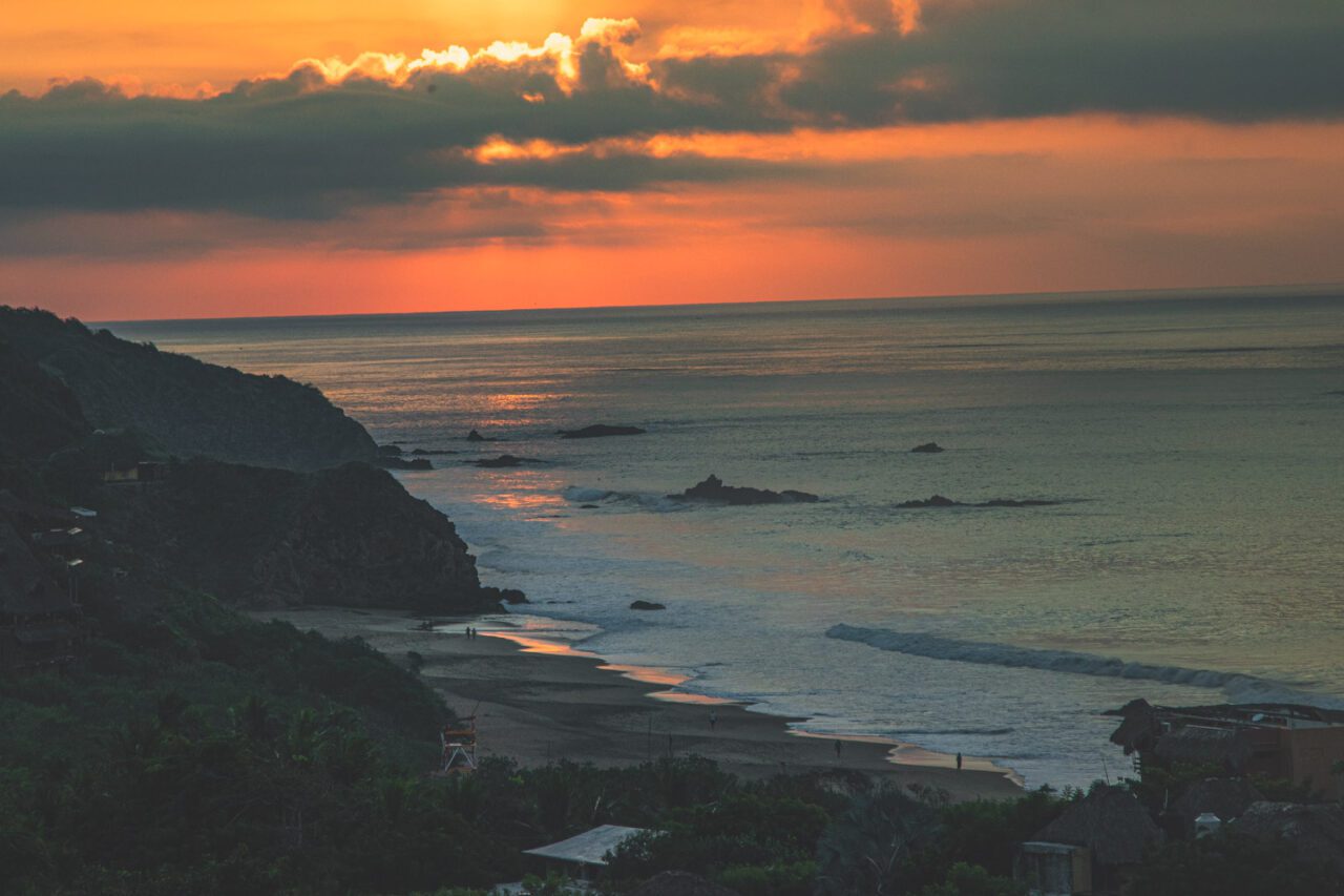 The view from Hotel Nani in San Agustinillo at sunset in Oaxaca.
