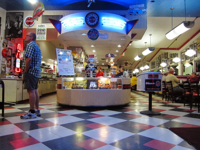 The interior of Galaxy Diner - a typical American restaurant located by the road