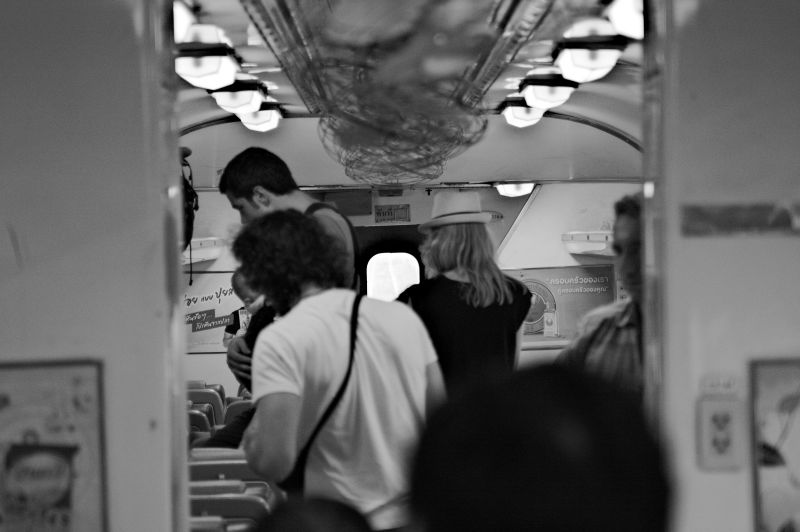 The interior of the express train to Ayutthaya in Thailand