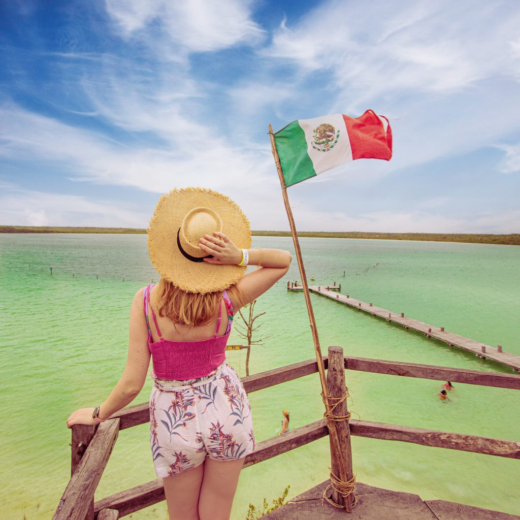 Woman on the view point in Laguna de Kaan Luum, Quintana Roo, Mexico