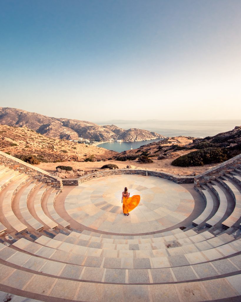 Woman in Odysseas Elytis Theatre, Ios, Greece
