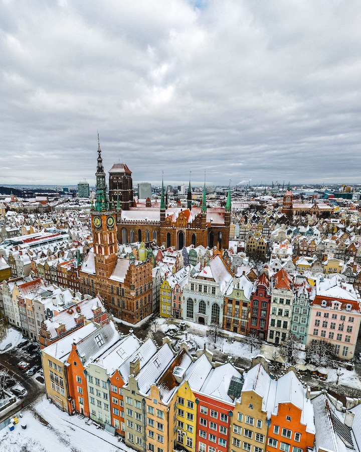 The Old Town in Gdańsk is a historic district full of beautiful tenement houses and churches, charming with its medieval character