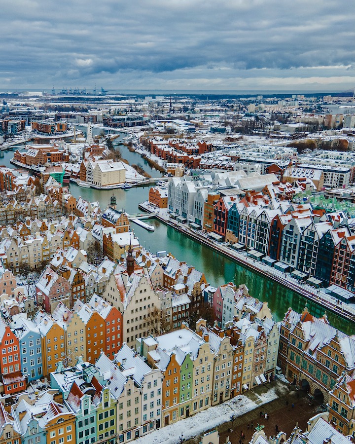 The Old Town in Gdańsk is a historic district full of beautiful tenement houses and churches, charming with its medieval character