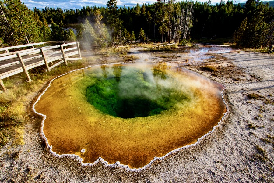Morning Glory Pool in Yellowstone National Park captivates with its unusual color
