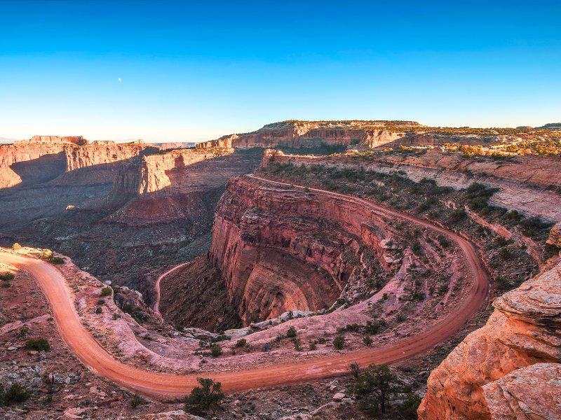 Shafer Canyon Overlook in Canyonlands National Park offers breathtaking views of the canyon