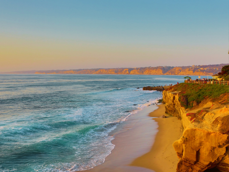 The dramatic coastline in La Jolla becomes even more beautiful at sunset