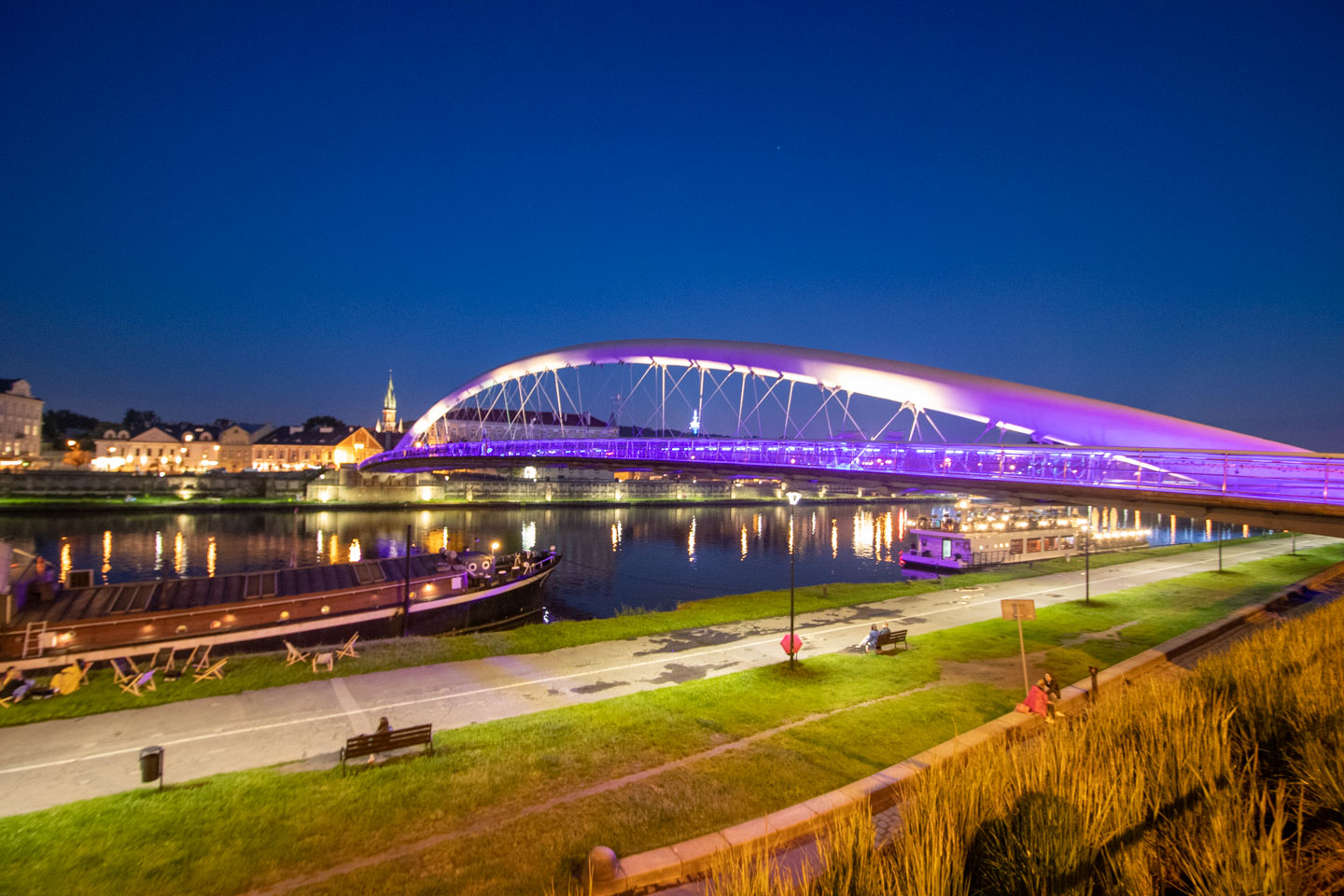 The Father Bernatek Footbridge in Krakow at night