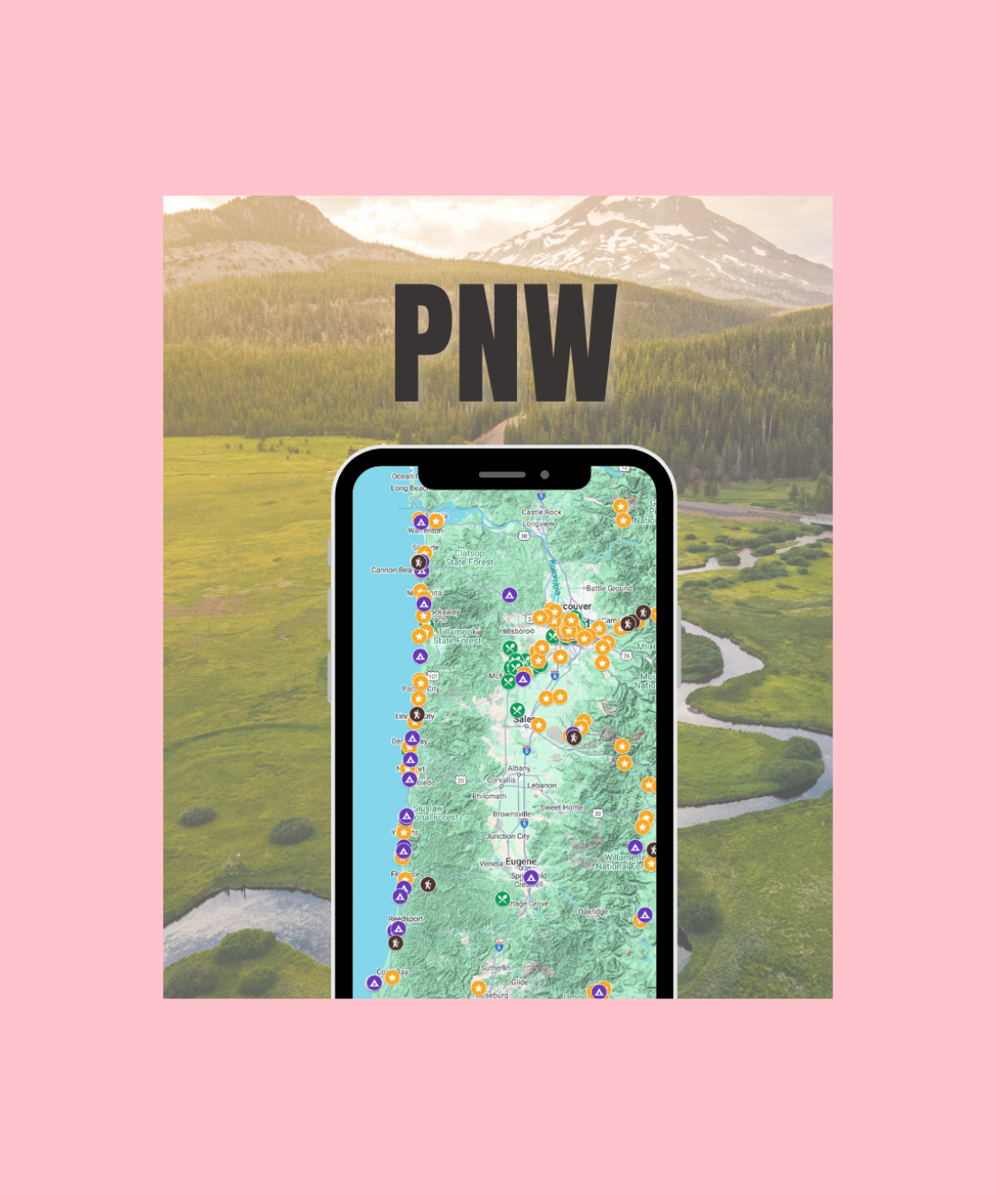 Pacific Northwest Map with Attractions