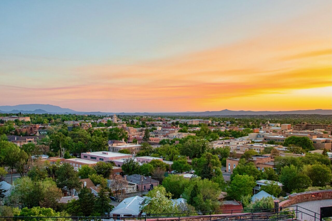 Sunset in Santa Fe at Cross of the Martyrs - the magic of the moment