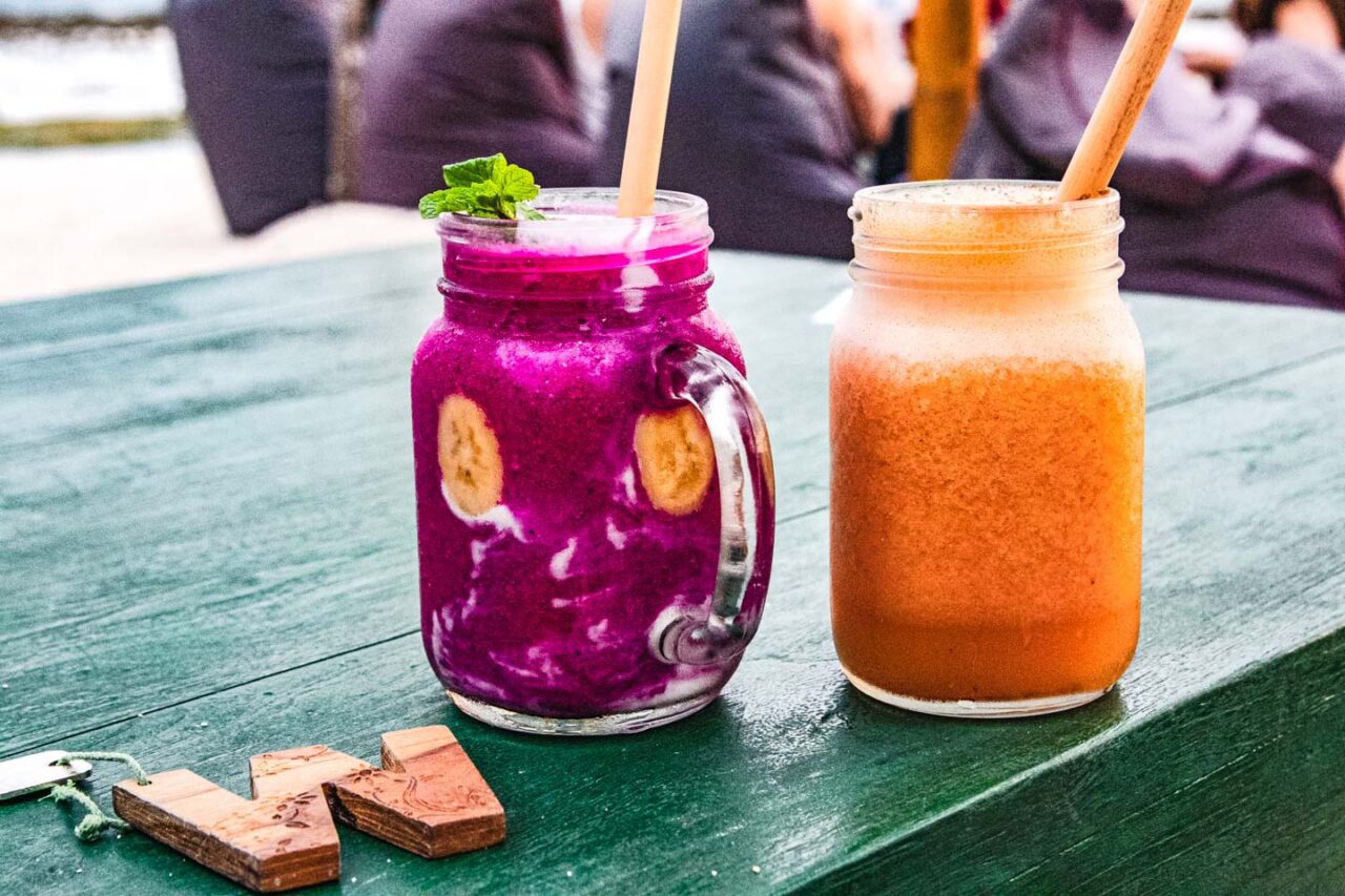 Bright purple smoothie served at PinkCoco Gili Trawangan.